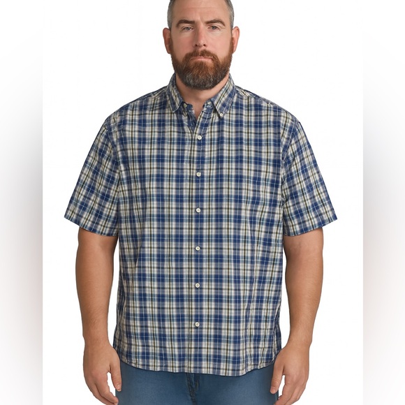 Old Navy Other - Old Navy Fitted Casual Button Short Sleeve Shirt Blue Plaid Size XXL